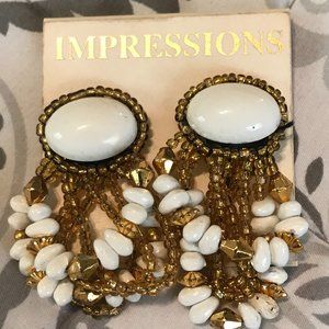 White & Gold Chandelier Inspired Clip On Earrings.